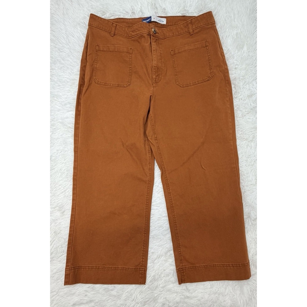 Old Navy High-Rise Wide Leg Pants Size 18 Brown Rust Utility Crop Pocket SEE DES